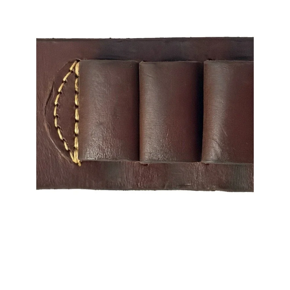 Handmade Brown Leather Rifle Cartridge Belt Bandolier 20 Loop Brass Buckle